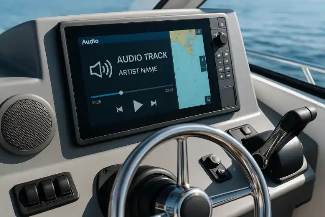 audio system mounted in dash of boat