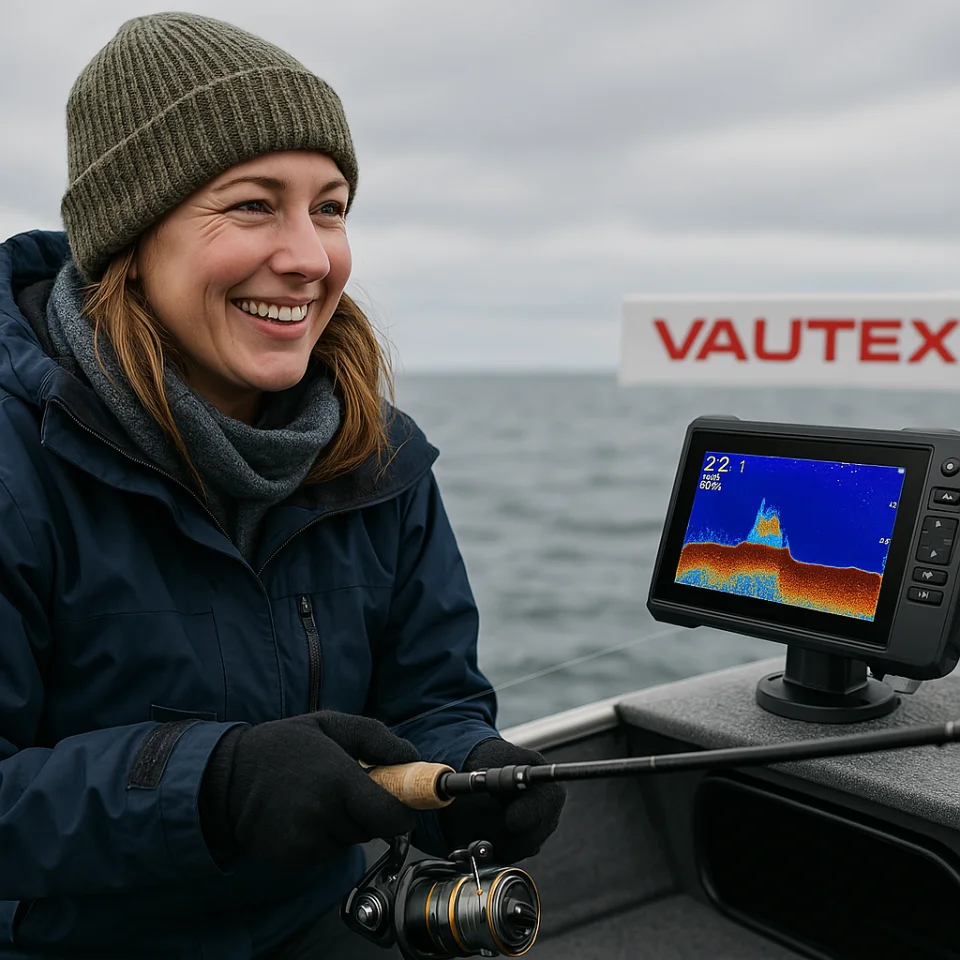 happy fisher with vautex fish finders
